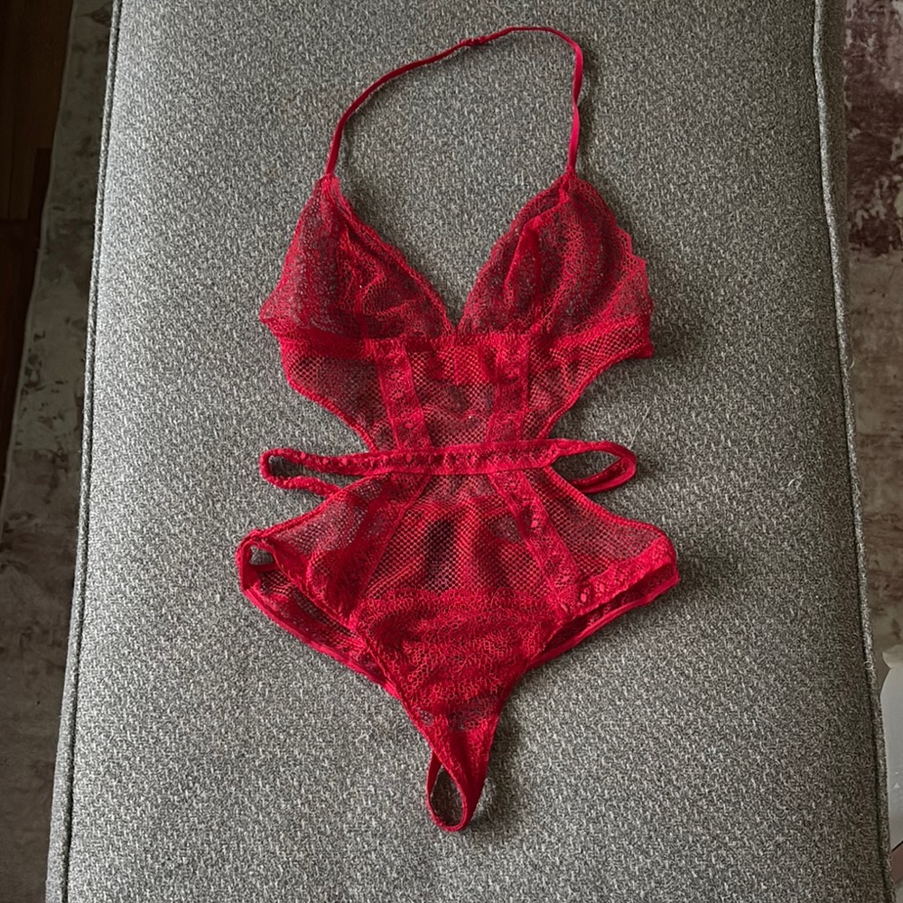 Elegant Red Lace Bodysuit